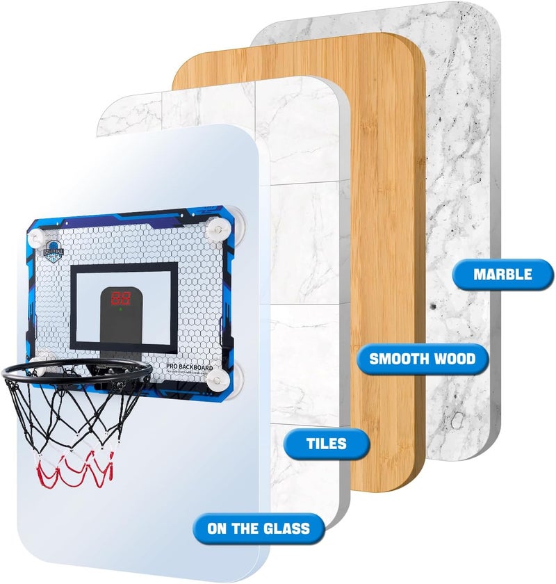 RUNBOW Store Indoor Mini Basketball Hoops Backboard with Powerful Suction Cups,Wall Mounted Door Basketball Hoops,Toys with Balls Gifts for Kids Boys Teens (43x30CM, Blue with Scorer) (Blue Scorer) - Image 4
